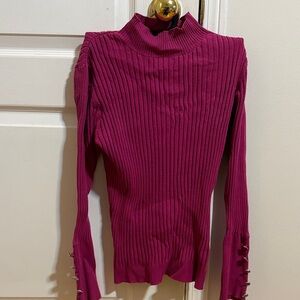 Women's Ribbed Pink Turtleneck Top